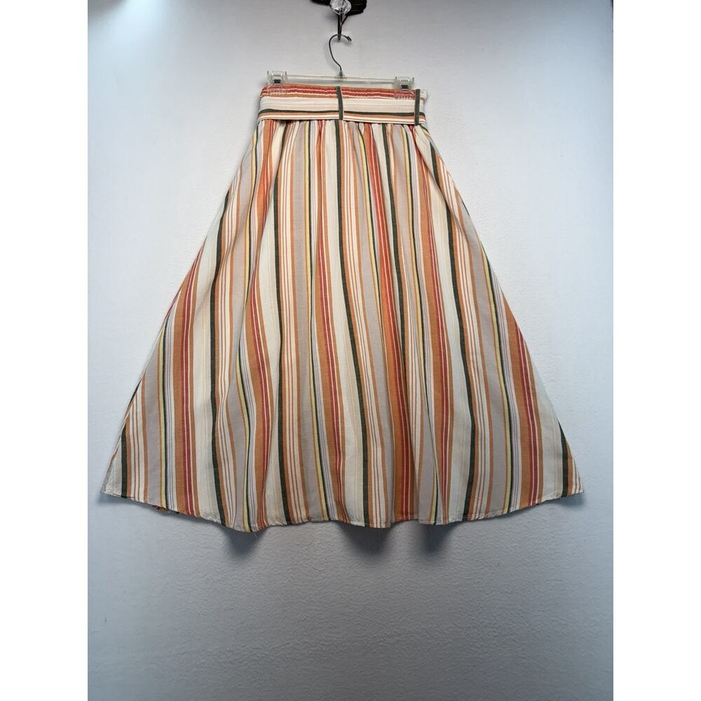 Linen Blend Striped Button-Front Belted Midi/Maxi Skirt Womens M Beach Summer - Picture 5 of 11